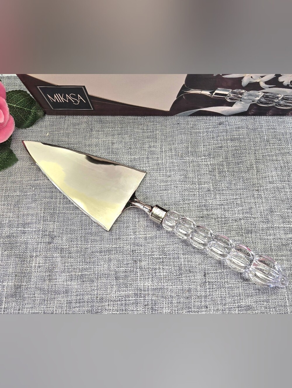 Vintage Mikasa Cake Server Knife Glass Handle Silver Plated 11”